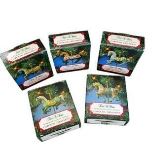 Vintage Trim A Tree Carousel Horse Christmas Holiday Ornaments Set of 5